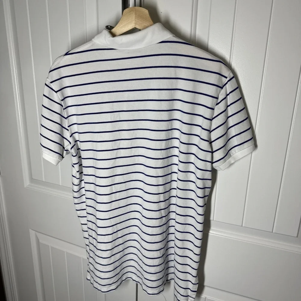 Men's Polo Ralph Lauren Collared Striped White and blue Shirt Short Sleeve Large